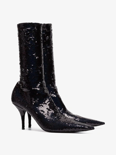 Shop Balenciaga Knife 80 Sequined Sock Boots In Black