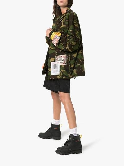 Shop Martine Rose Camouflage Print Jacket With Embroidered Patches In Green