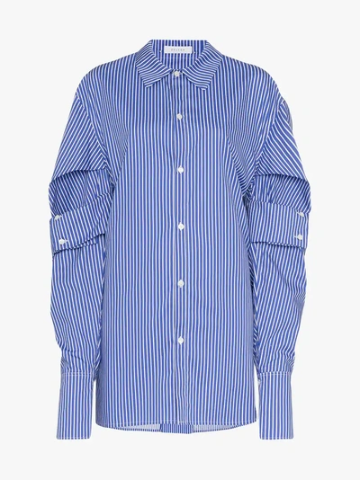 Shop Delada Striped Double Cuff Sleeve Shirt In Blue