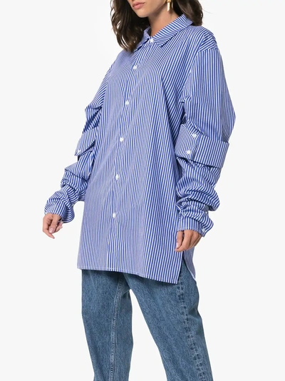 Shop Delada Striped Double Cuff Sleeve Shirt In Blue