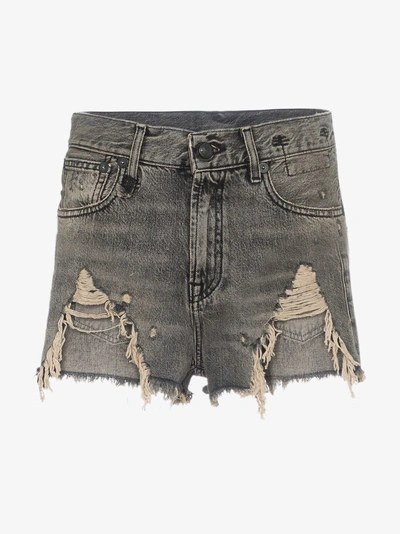 Shop R13 Niles Shredded Denim Shorts In Black