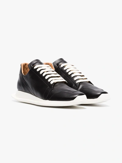 Shop Rick Owens Black Oblique Leather Sneakers