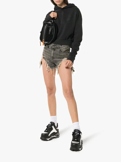 Shop R13 Niles Shredded Denim Shorts In Black