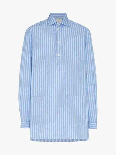 Shop Gucci Oversized Stripe Print Cotton Shirt In Blue