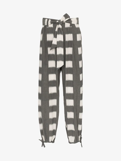 Shop Issey Miyake Square Print Cotton Trousers In Grey