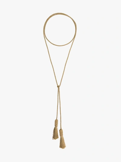 Shop Saint Laurent Tassel Wrap Necklace In Metallic