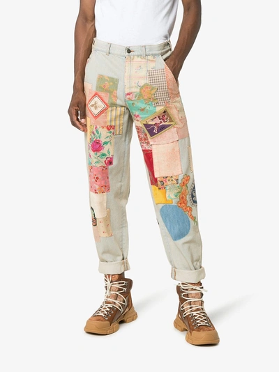 Gucci Patchwork Bleached Jeans In Blue | ModeSens