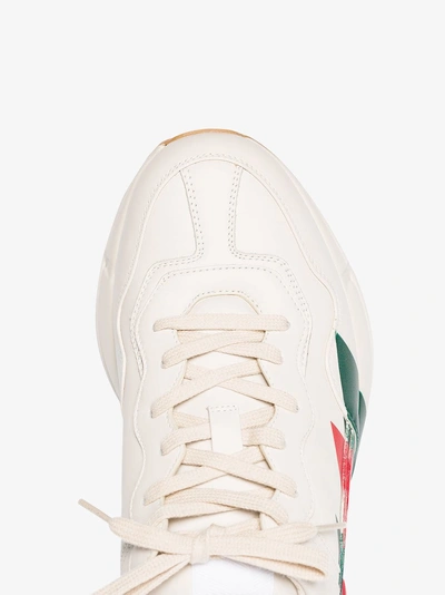 Shop Gucci Red, Green And White Rhyton Web Print Leather Sneaker