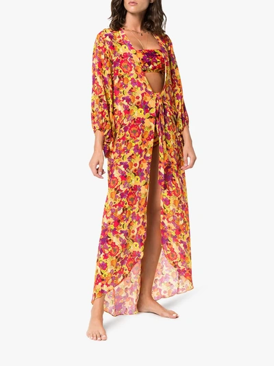 Shop Adriana Degreas Flower And Fruit Printed Belted Robe In Multicolour