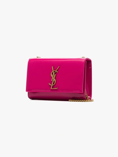 Shop Saint Laurent Pink Patent Leather Kate Monogram Cross Body Bag In Pink/purple