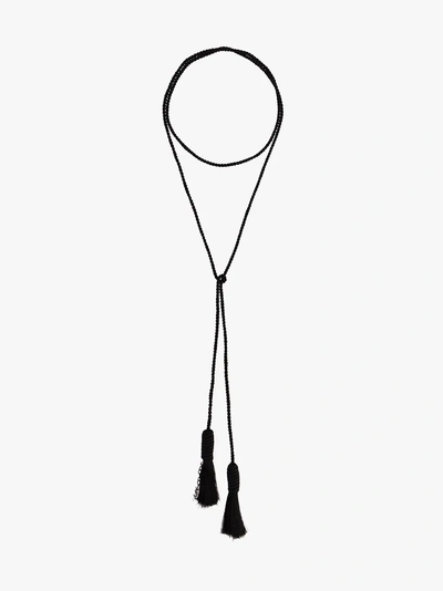 Shop Saint Laurent Tassel Wrap Necklace In Black