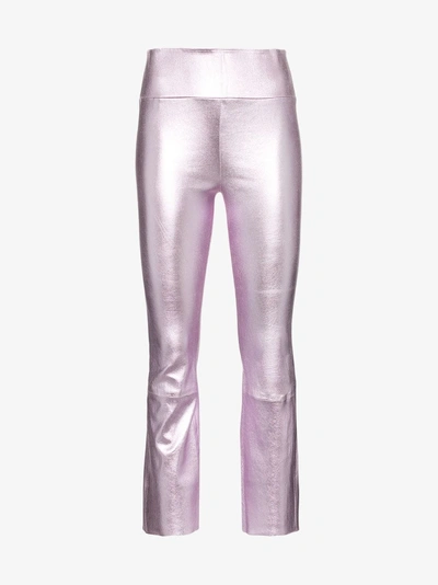 Shop Sprwmn Metallic Flared Leather Leggings In Pink/purple