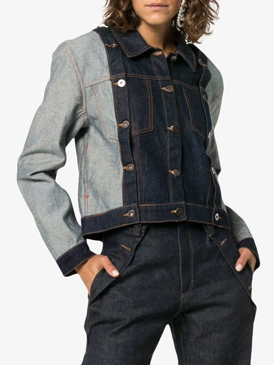 Shop Delada Detachable Sleeve Cropped Denim Jacket In Blue