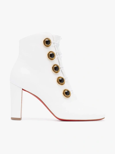 Shop Christian Louboutin Leather Lady See 85 Ankle Boots In White