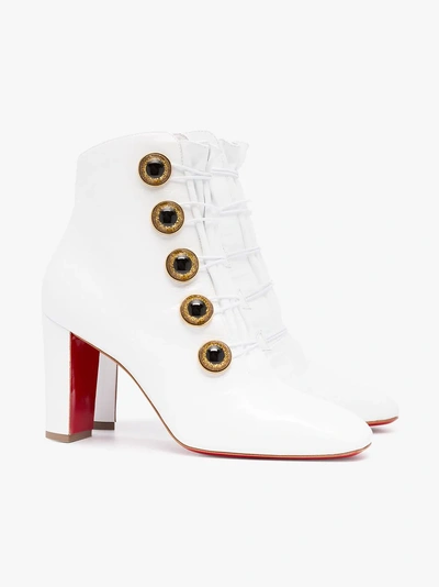 Shop Christian Louboutin Leather Lady See 85 Ankle Boots In White
