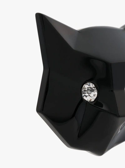 Shop Miu Miu Black Crystal Embellished Cat Earrings