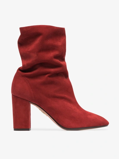 Shop Aquazzura Boogie 85 Suede Ankle Boots In Red
