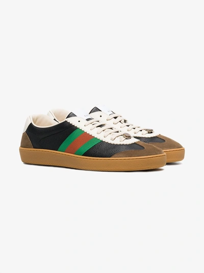 Shop Gucci Black Logo Embossed Leather Sneakers