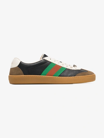 Shop Gucci Black Logo Embossed Leather Sneakers