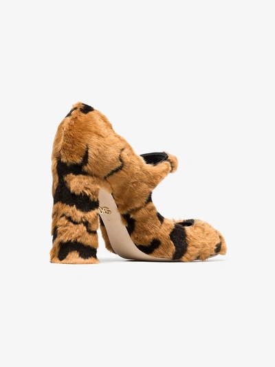 Shop Dolce & Gabbana 100 Faux Fur Mary Jane Pumps In Brown
