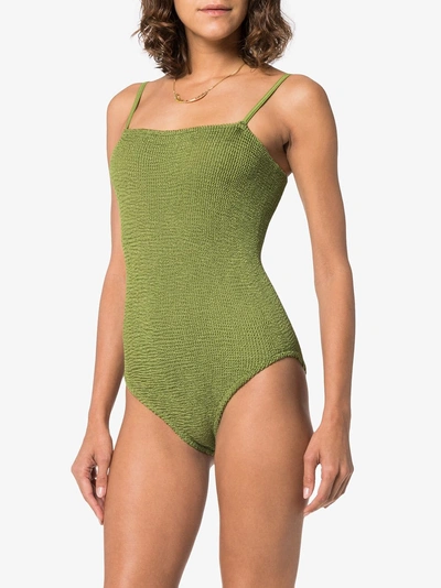 Shop Hunza G Maria Strappy Ribbed One Piece Swimsuit In Green