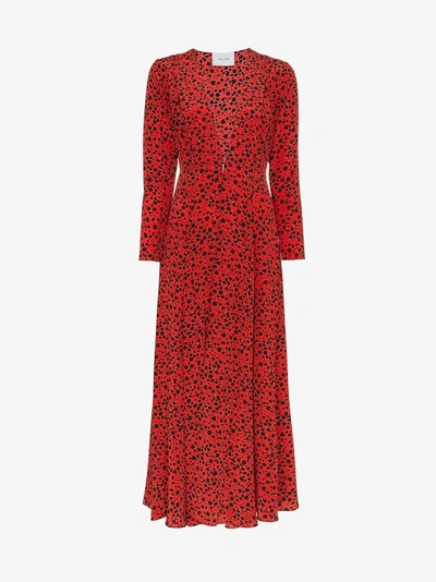Shop We Are Leone Cheetah Print Silk Maxi Robe In Red