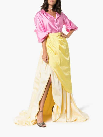 Shop Rosie Assoulin Tie Waist Long Silk Skirt In Yellow/orange