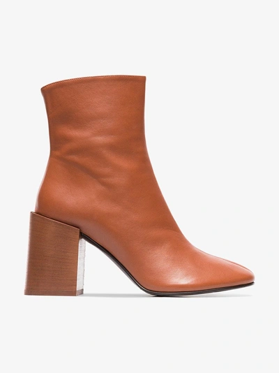 Shop Acne Studios Saul 80 Leather Logo Ankle Boots In Brown