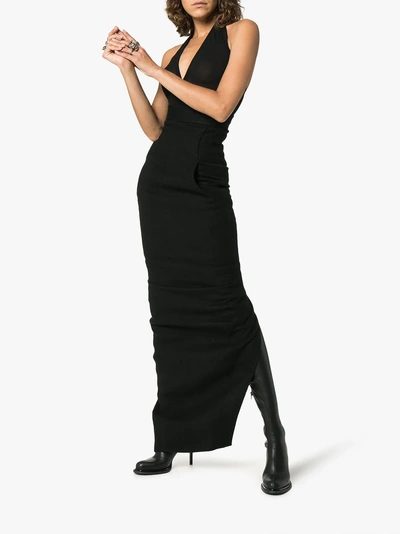 Shop Rick Owens High Waist Fitted Camel Linen Blend Maxi Skirt In Black