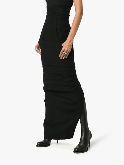 Shop Rick Owens High Waist Fitted Camel Linen Blend Maxi Skirt In Black