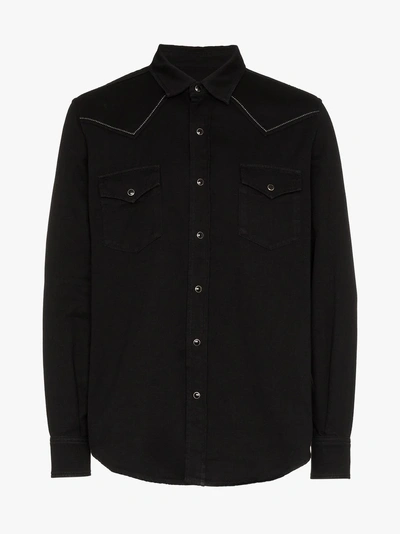 Shop Saint Laurent Slim-fit Embroidered Cotton-twill Western Shirt In 1078 Black