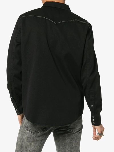 Shop Saint Laurent Slim-fit Embroidered Cotton-twill Western Shirt In 1078 Black
