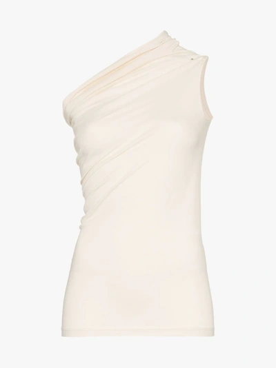 Shop Rick Owens Cream Asymmetric Gathered Cotton Vest Top In Nude/neutrals