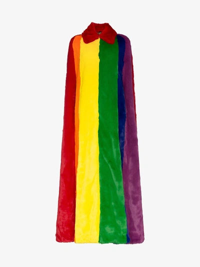 Shop Burberry Rainbow Stripe Faux Fur Cape Coat In Multicolour