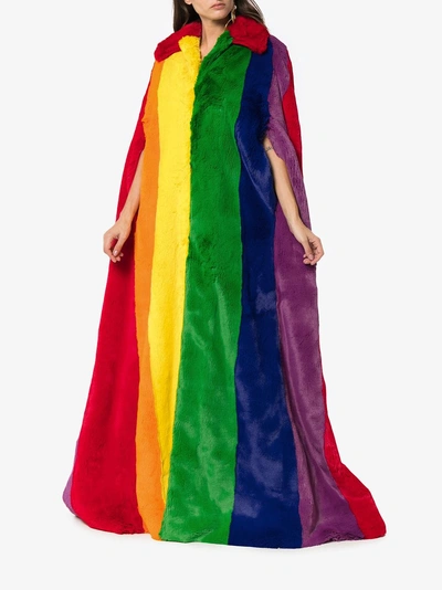 Shop Burberry Rainbow Stripe Faux Fur Cape Coat In Multicolour
