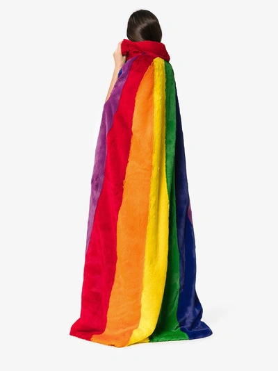 Shop Burberry Rainbow Stripe Faux Fur Cape Coat In Multicolour