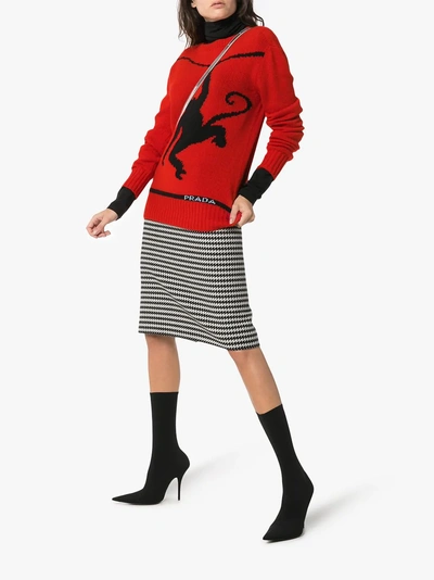 Shop Prada Monkey Intarsia Wool Cashmere Blend Jumper In Red