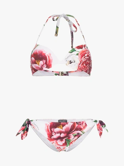 Shop Dolce & Gabbana Floral-printed Triangle Bikini Set In White