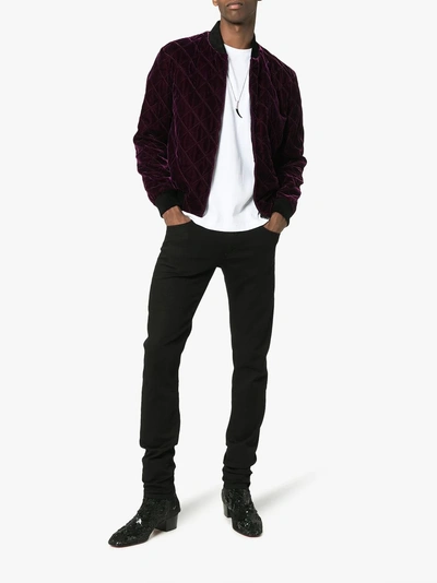 Shop Saint Laurent Velvet Bomber Jacket In Pink/purple