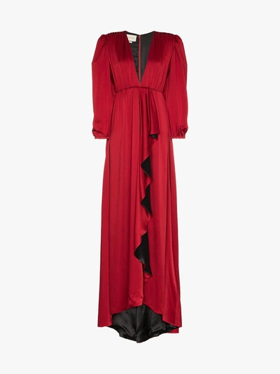 Shop Gucci Shoulder Pad Floor Length Gown In 6123 Red