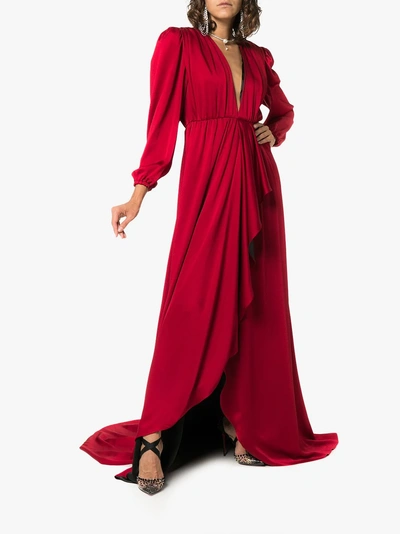 Shop Gucci Shoulder Pad Floor Length Gown In 6123 Red