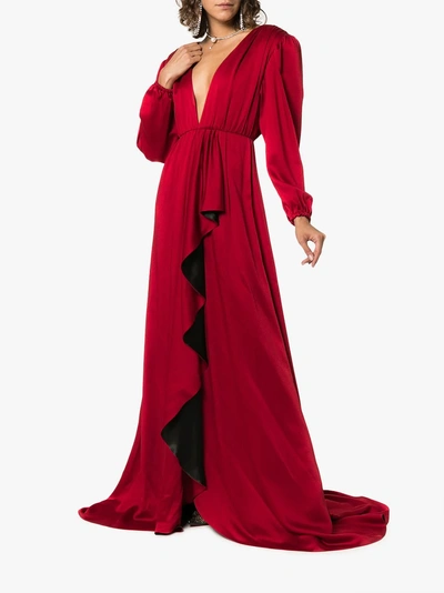 Shop Gucci Shoulder Pad Floor Length Gown In 6123 Red