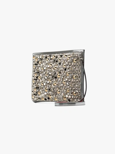 Shop Christian Louboutin Silver Leather Glitter Clutch Bag In Metallic