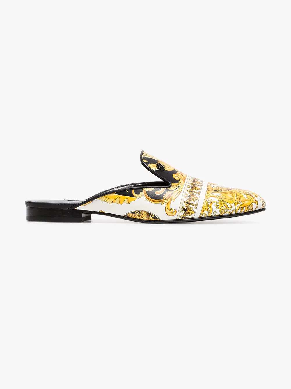 white and gold versace loafers