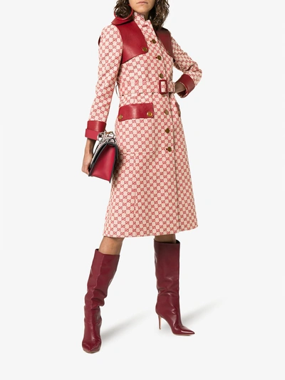 Shop Gucci Gg Print Canvas Trench Coat In Red