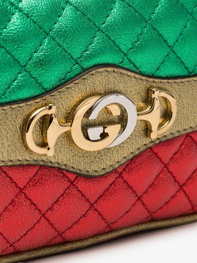 Shop Gucci Red And Green Leather Metallic Quilted Purse