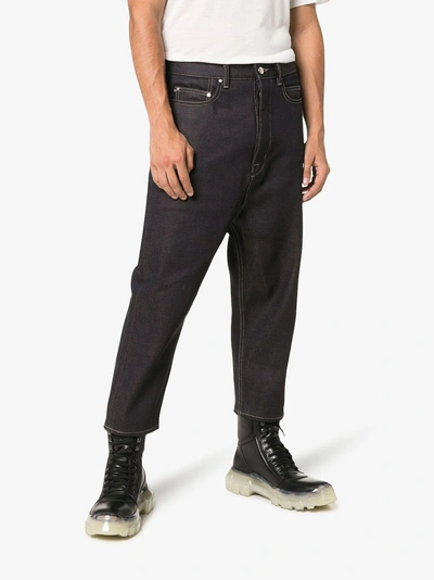 Shop Rick Owens Drop Crotch Cropped Jeans In Blue