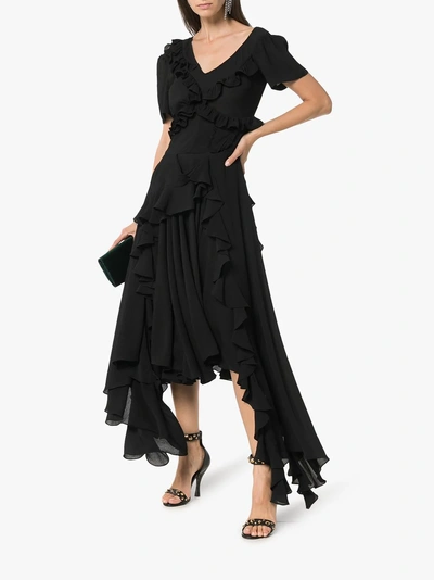 Shop Preen By Thornton Bregazzi Wendie Ruffle Detail Dress In Black