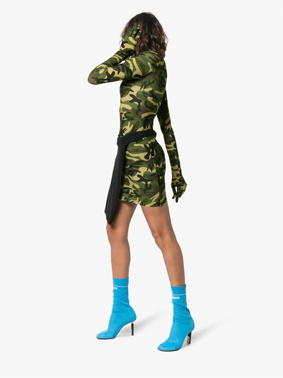 Shop Vetements Camouflage Print Glove Mini Dress In Green