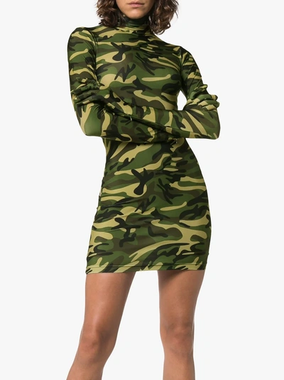 Shop Vetements Camouflage Print Glove Mini Dress In Green